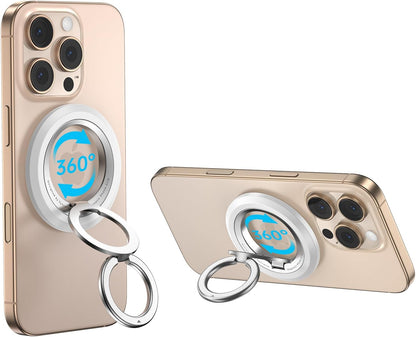 SYNCWIRE Phone Ring Holder Grip for MagSafe, 360° Rotation Magnetic Cell Phone Grip Stand Two-Sided Magnetic Compatible with iPhone 16 15 14 13 12 Pro Max fits MagSafe Accessories - White