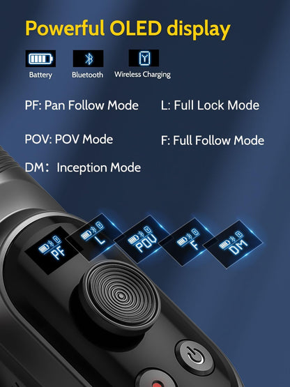 Professional Gimbal Stabilizer for Smartphone,RGB Magnetic Refill Light,OLED Display LED Light,face Tracking,Gesture Control,Professional 3-axis stabilizer for Android &iPhone, AOCHUAN XPRO KIT Black