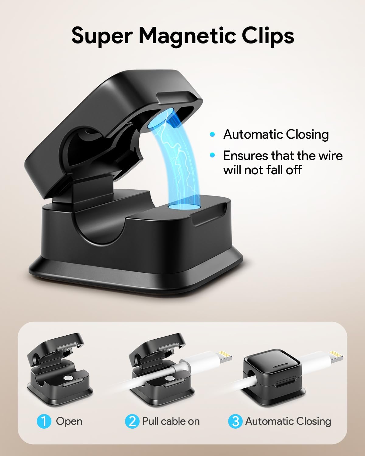 18 Pack Magnetic Cord Organizer Holder,Strong Adhesive Desk Cable Management Easy Open,Organize Phone Charging Cords Wire Holder Organizer Neatly for Home,Office,Car,Desk,Nightstand-Black