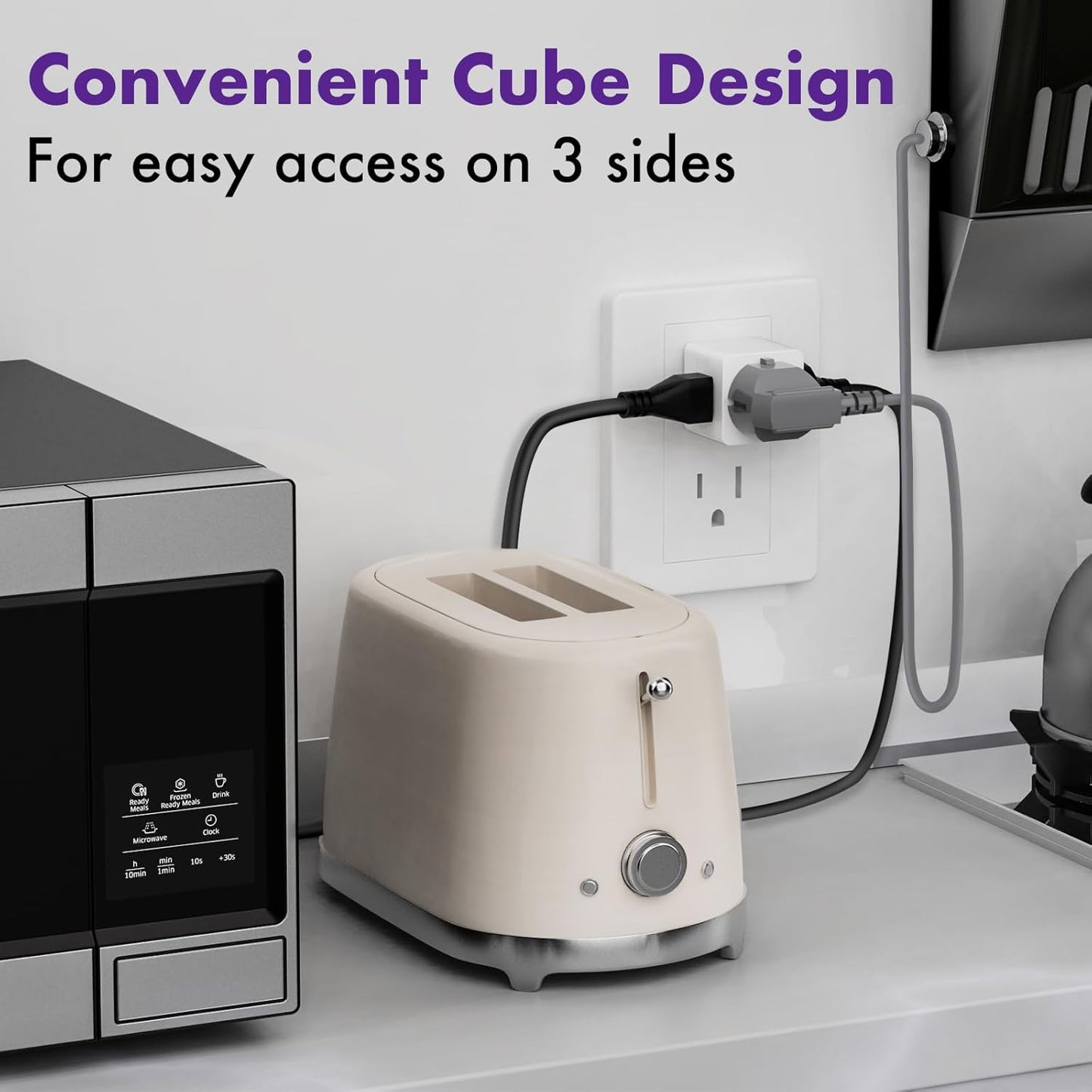 POWERCORDS 3 Power Blocks Outlet Splitter, 3 Pack, Grounded Wall Tap, 3-Prong Plug Adapter AC Multi Plug Wall Outlet, Power Splitter, Cruise Essentials, for Home Office School Dorm, UL Listed, White