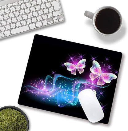 IMAYONDIA Glowing Night Pink Butterflies Mouse Mat - Square Waterproof Non-Slip Rubber Base Mouse Pad for Computer Laptop