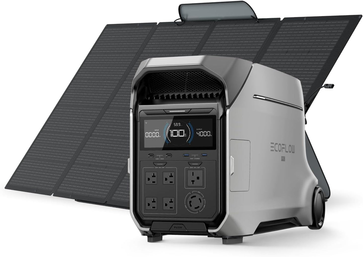 EF ECOFLOW Power Station 4096Wh DELTA Pro 3 with 400W Portable Solar Panel, 120/240V 4000W AC Output, Solar Generator for Home Use, Camping Accessories, Emergencies, Power Outages, RVs