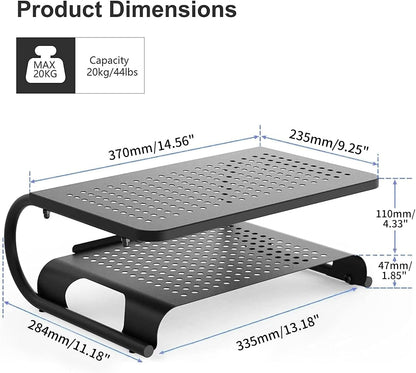 suptek Double-Deck Desk Monitor Stand Riser for Computer,Laptop,Printer, Notebook and All Flat Screen Display with Vented Metal Platform and 4 Inches Height Underneath Storage (MST002)