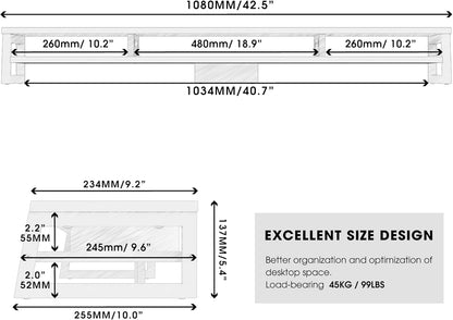 Fenge Dual Monitor Stand for Desk, 42.5in Large Monitor Riser for 2 Monitors, 2 Tier Computer Office Desk Top Shelf, Desktop Storage Stand for Laptop, PC, Computer, Printer