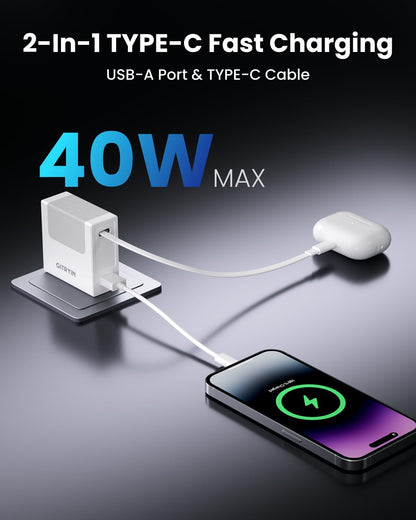 Gitryin 1 Type-C Retractable Wall Charger with USB A Port and 11-in-1 Desktop Charging Station with 3 Type-C Retractable Wall Chargers