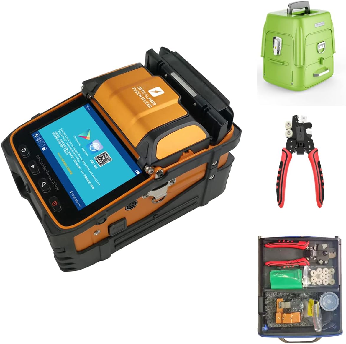 AI-9 Fiber Fusion Splicer Machine with Tutorial Videos Fusion Splicer Fiber Optic Core Alignment with Automatic Focus and 6 Motors for Trunk Line Construction, FTTH and Cable Splicing Projects