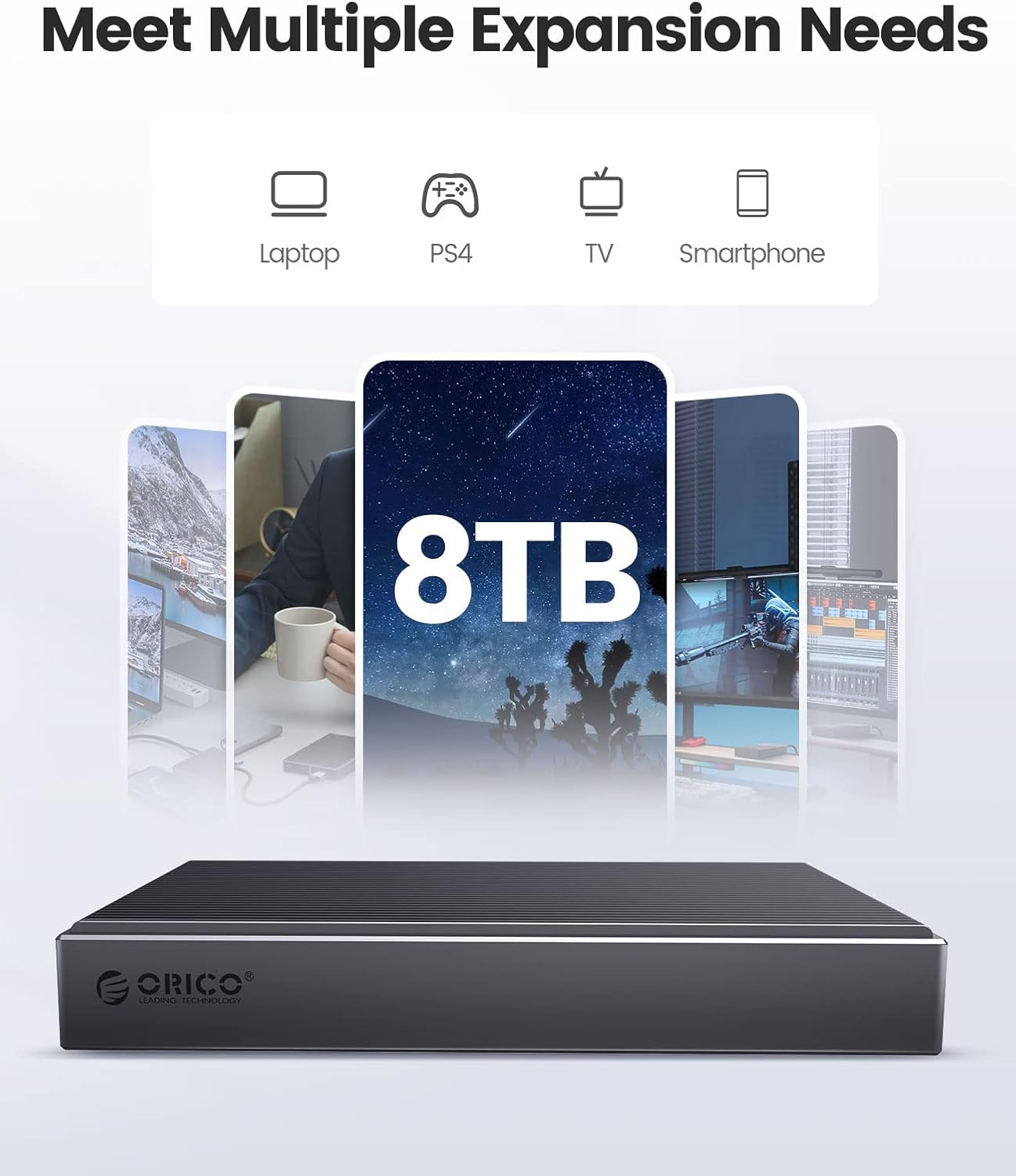 ORICO Dual M.2 NVMe SATA SSD Enclosure, USB C to M2 Adapter for M Key PCIe & B+M Key 2230/2242/2260/2280 SSDs,Tool-Free Installation Aluminum SSDs Reader Support Trim and UASP up to 2x4TB-BM2-2SN