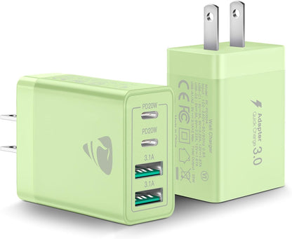 USB C Wall Charger 2-Pack, 40W 4-Port USB C Charger Block PD Power Delivery Fast Type C Charging Block Plug for iPhone 16/15/14/13/12/11/Pro Max, XS/XR/X, iPad, Samsung, Android Phones Charger Cube