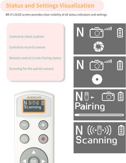 for Nikon Wireless Camera Remote Control - Aodelan Rechargeable Shutter Release Trigger with OLED Screen for Zfc, Z50, P1000,A1000, P950, B600; Replaces Nikon ML-L7(White)