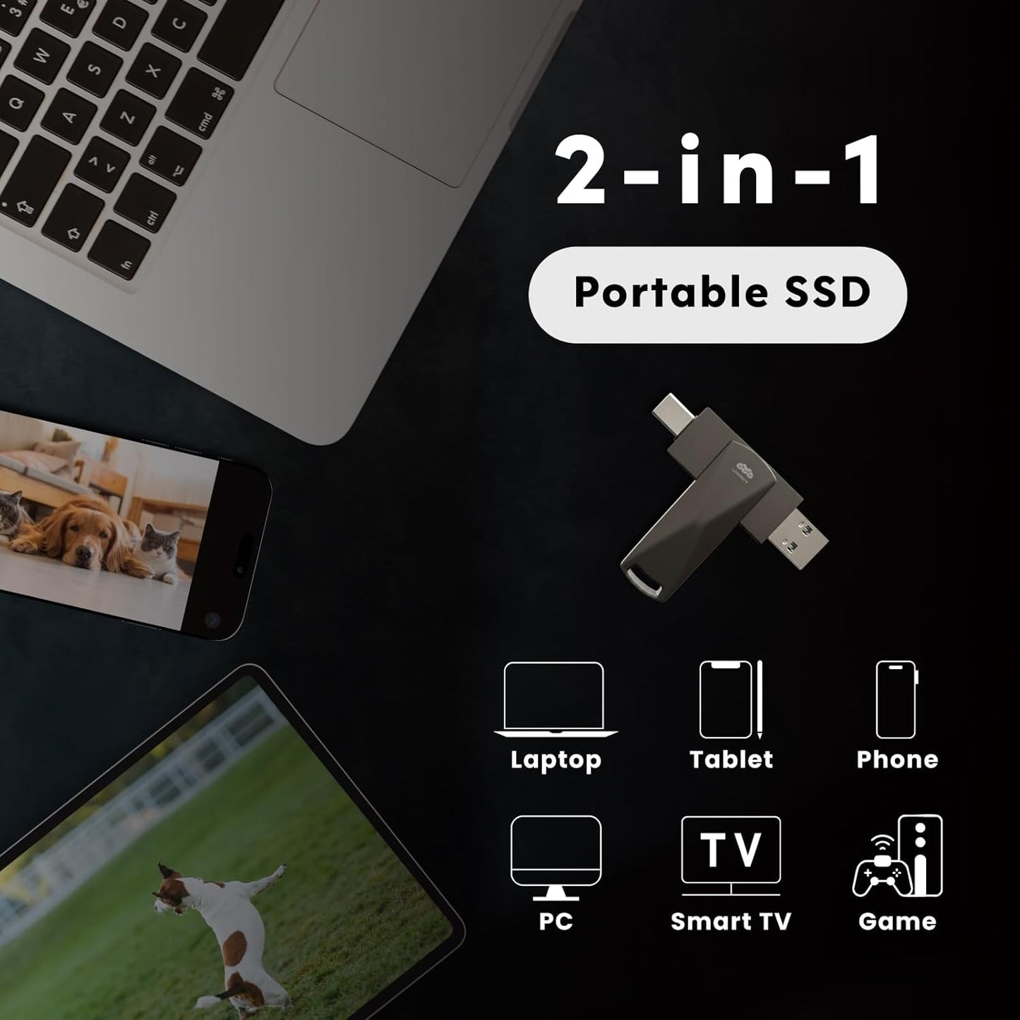 LinkMore NR P50 512GB External SSD – Type-C & USB-A Portable Drive, USB 3.2 5Gbps, 530MB/s Read, 480MB/s Write, 110MB/s Sustained Write – Works with iPhone-15+, PS5, Steam Deck, Android, Mac, Windows