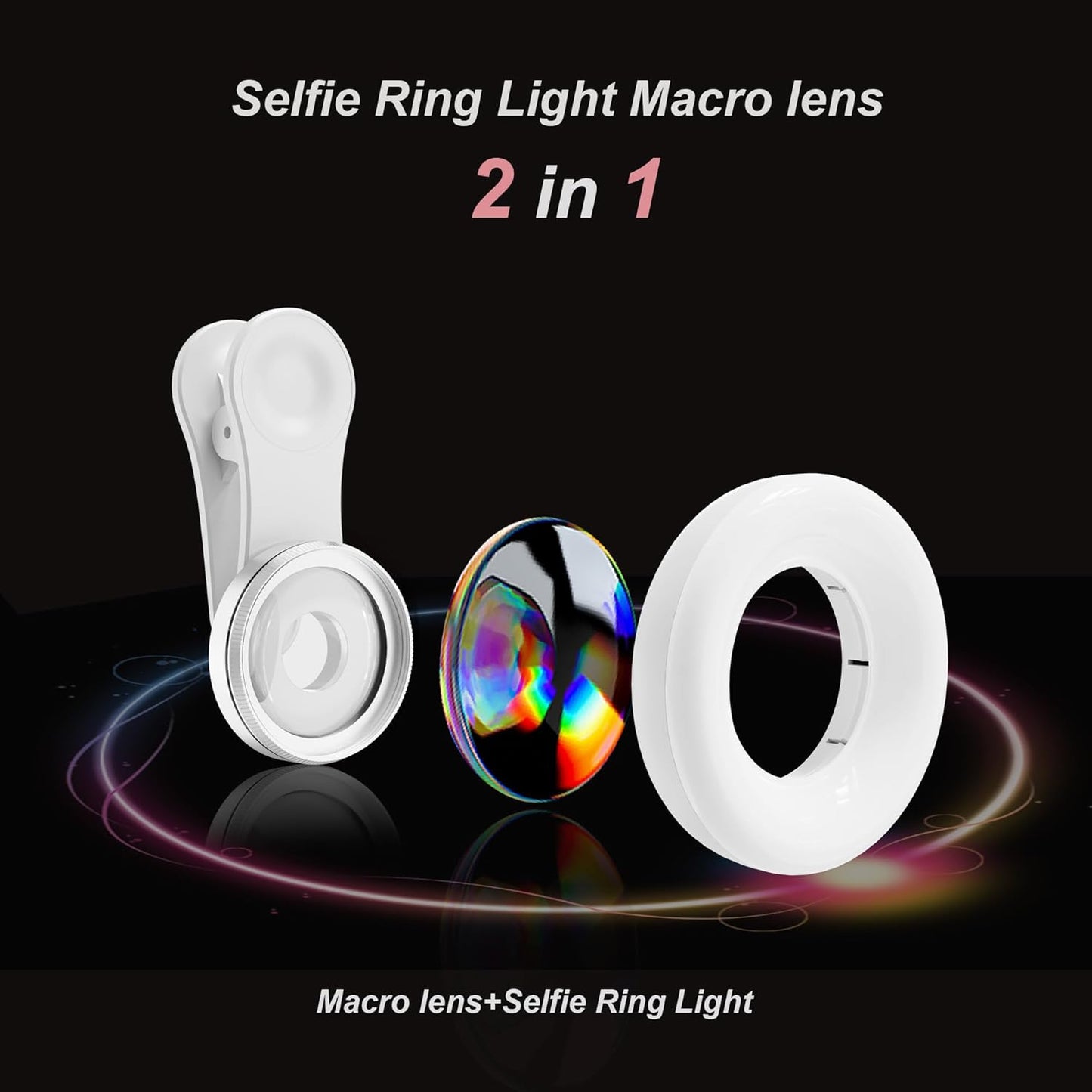 15X Macro Lens with LED Ring Light for iPhone & Android - Rechargeable Portable Clip-On Lens for Smartphone Photography, Vlogging, Close-Up Photos & Video Recording - 3 Light Modes, USB Fast Charging