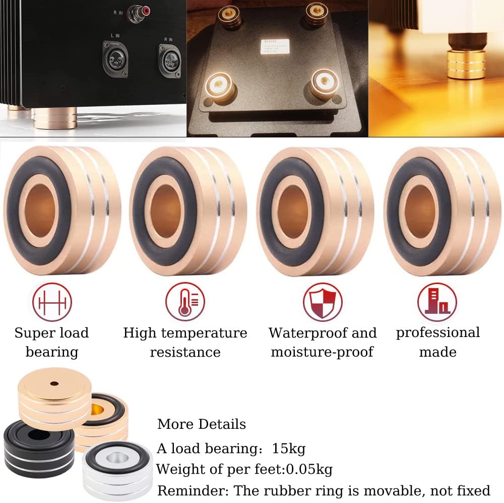 Tertullus 4 Pcs Speaker Feet Isolation 40x20mm Turntable Feet Aluminum Platform Speaker Spike Stand Floor Protectors Dampening Pad with Rubber Ring for Hi-fi Equipments