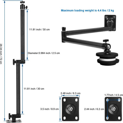 Articulating Camera Wall Moun with 1/4"-20 Threaded Compatible with DSLR/Security/Webcam/Action/LED Light/CCTV POV Camcorder Cameras,Adjustable Aluminium Alloy Arm Metal Base