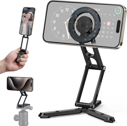 Magnetic Pocket Phone Tripod Foldable Compatible with Magsafe for iPhone 15/14/13/12 Plus Pro Max Series, Mini Cell Phone Tripod Mount Handle Smartphone Desk Stand Travel All in One