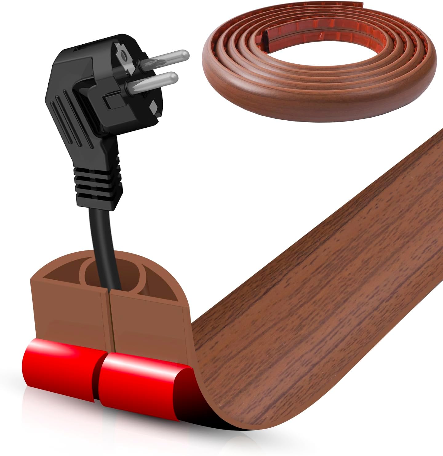 Floor Cord Cover Self Adhesive Cord Hider,10FT Cable Management, Extension Strip Protector for Wires, Prevent Cable Trips for Offices, Gyms, Exhibitions Cavity:0.39"(W) x 0.27"(H) Wood Red Teak