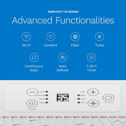 hOmeLabs 25 Pint Wi-Fi Dehumidifier for up to 3,500 Sq Ft Rooms (MAX 64 Pint at 95°F, 90% RH) – High-Efficiency Moisture Removal for Medium to Large Spaces with Auto Shut-Off and Quiet Operation