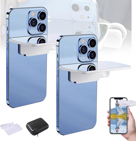 Mirror Effect Lens - Capture Stunning Reflections Instantly, Smartphone Camera Mirror Reflection Clip Kit, Adjustable HD Glass Smartphone Photography Flip Mirror, for Travel Photography (White-2Pcs)