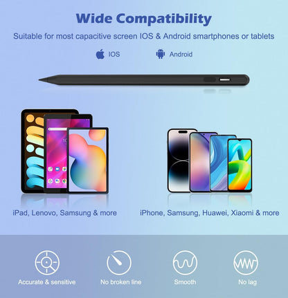 Moko Stylus Pens for Touch Screens, Fast Charge Stylus Pen for Apple iPad/iPhone/Samsung/Lenovo/iOS/Android Tablets&Smart Phone Universal Stylus Capacitive Screen Pencil with Power Display, Black