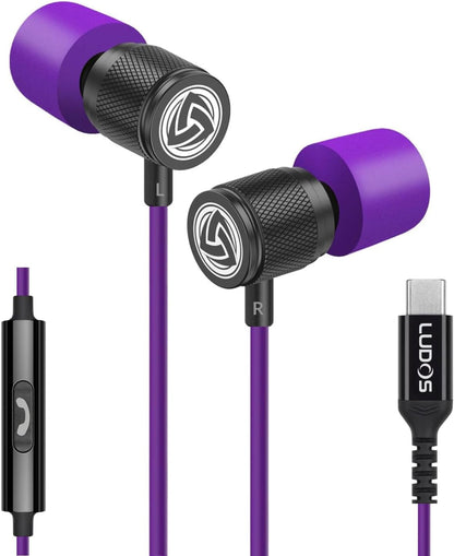 LUDOS Ultra USB C Headphones for iPhone 16 15 Pro Max Plus iPad Pro, 5 Years Warranty, Magnetic USB-C Earbuds for Samsung Galaxy S24 S23 Ultra S22 S21 FE S20 A55 A54 A53, USB Type C Earphone - Purple