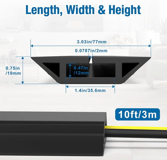 Eapele 10 ft Floor Cord Cover Heavy Duty Cable Protector, Easy to Unroll, Prevent Trip Hazard for Home Office or Outdoor Settings (Black)