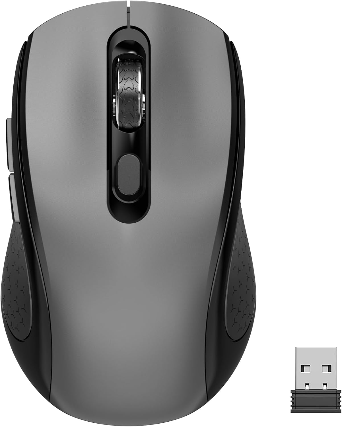 Wireless Mouse with Side Buttons, 2400 DPI, Anti Slip Scroll Wheel, Suitable for Laptops, PCs, Chromebook, Mac, MacBook, Mouse With USB Nano Receiver, 6-Button Wireless Computer Mouse - Gray