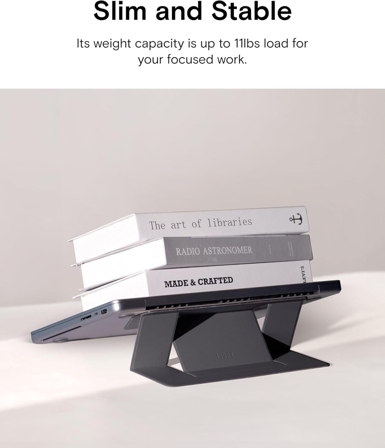 MOFT Laptop Stand for Desk, Adhesive MacBook Computer Stand with 2 Adjustable Viewing Angles, Foldable and Portable Laptop Riser Compatible with 11"-16" Laptops, Black