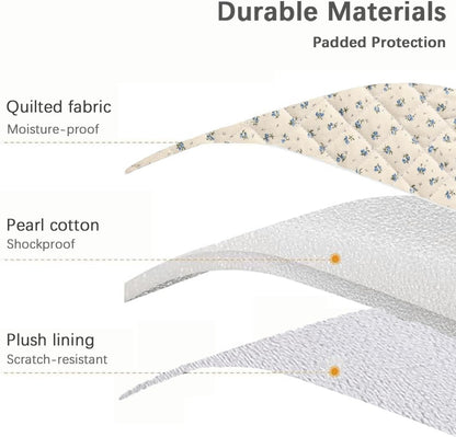 Puffy Laptop Sleeve 13-15.6 Inch Cute Quilted Laptop Protective Case Padded Floral Computer Sleeve for MacBook (A-Blue, 11 Inch)