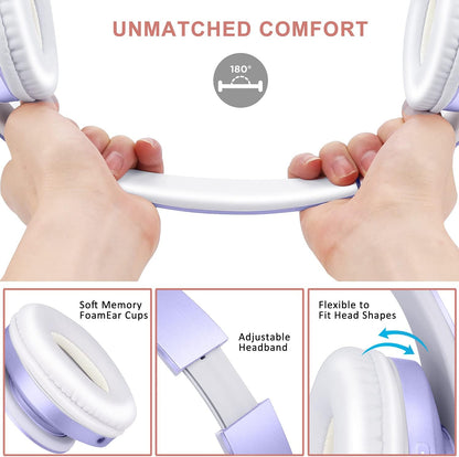 ZIHNIC Bluetooth Headphones Over-Ear, Foldable Wireless and Wired Stereo Headset Micro SD/TF, FM for Cell Phone,PC,Soft Earmuffs &Light Weight for Prolonged Wearing (Purple)