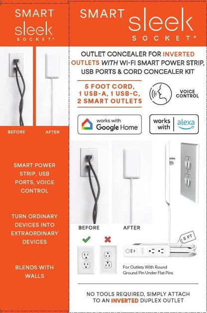 Smart Sleek Socket: Universal Outlet Concealer with Wi-Fi Smart Power Strip