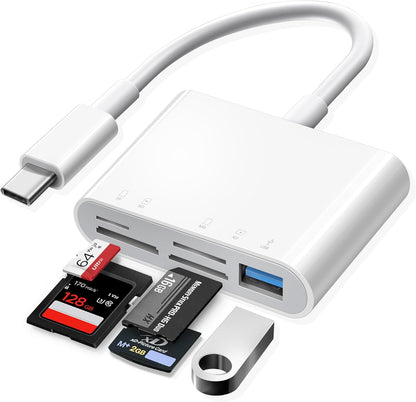 USB C SD Card Reader, USB-C to SD MicroSD XD Picture MS Memory Stick Cards, Type C 5 Slots Memory Card Adapter for iPhone 15 iPad Mac Laptop MacBook and Android Galaxy More USBC Devices