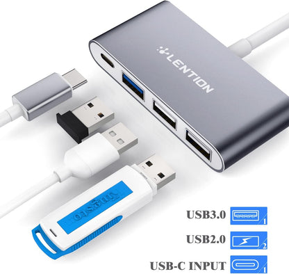 LENTION 4-in-1 USB-C Hub with Type C, USB 3.0, USB 2.0 for 2024-2016 MacBook Pro (M1-M4), iPhone 16-15 New Mac Air/Surface, ChromeBook, More, Multiport Charging & Connecting Adapter (C13, Space Gray)