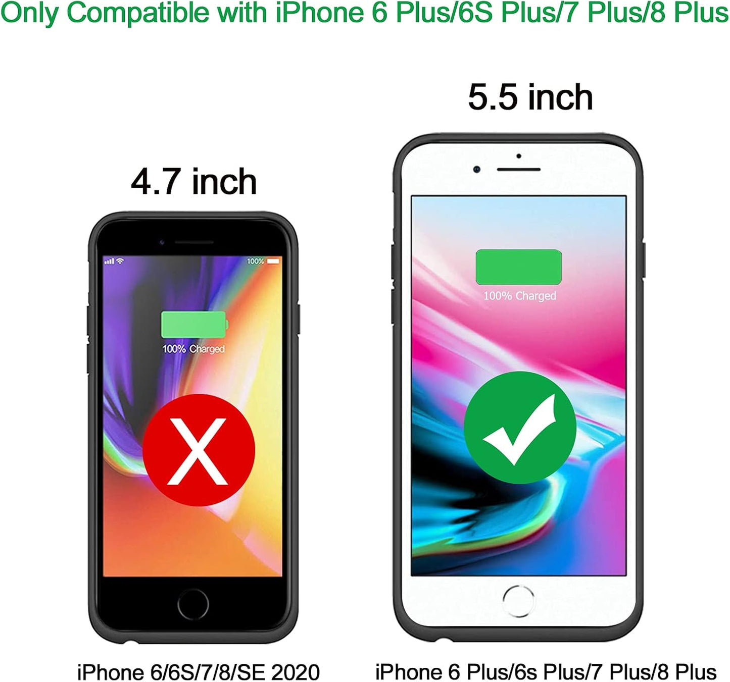 Battery Case for iPhone 6 Plus/6s Plus/7 Plus/8 Plus, 10000mAh Portable Battery Pack Rechargeable Smart Charger Case Compatible with iPhone 6 Plus/6s Plus/7 Plus/8 Plus (5.5 inch) Battery Case (Black)