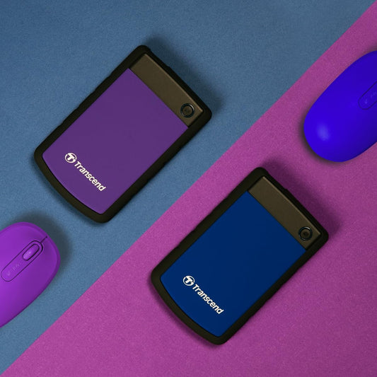 Transcend 2TB SJ25H3, USB 3.1 Portable Hard Drive Rugged, Anti-Shock Resistant, Compact and Lightweight with Lightning-Fast Speeds, One Touch Backup Button, Purple - TS2TSJ25H3P