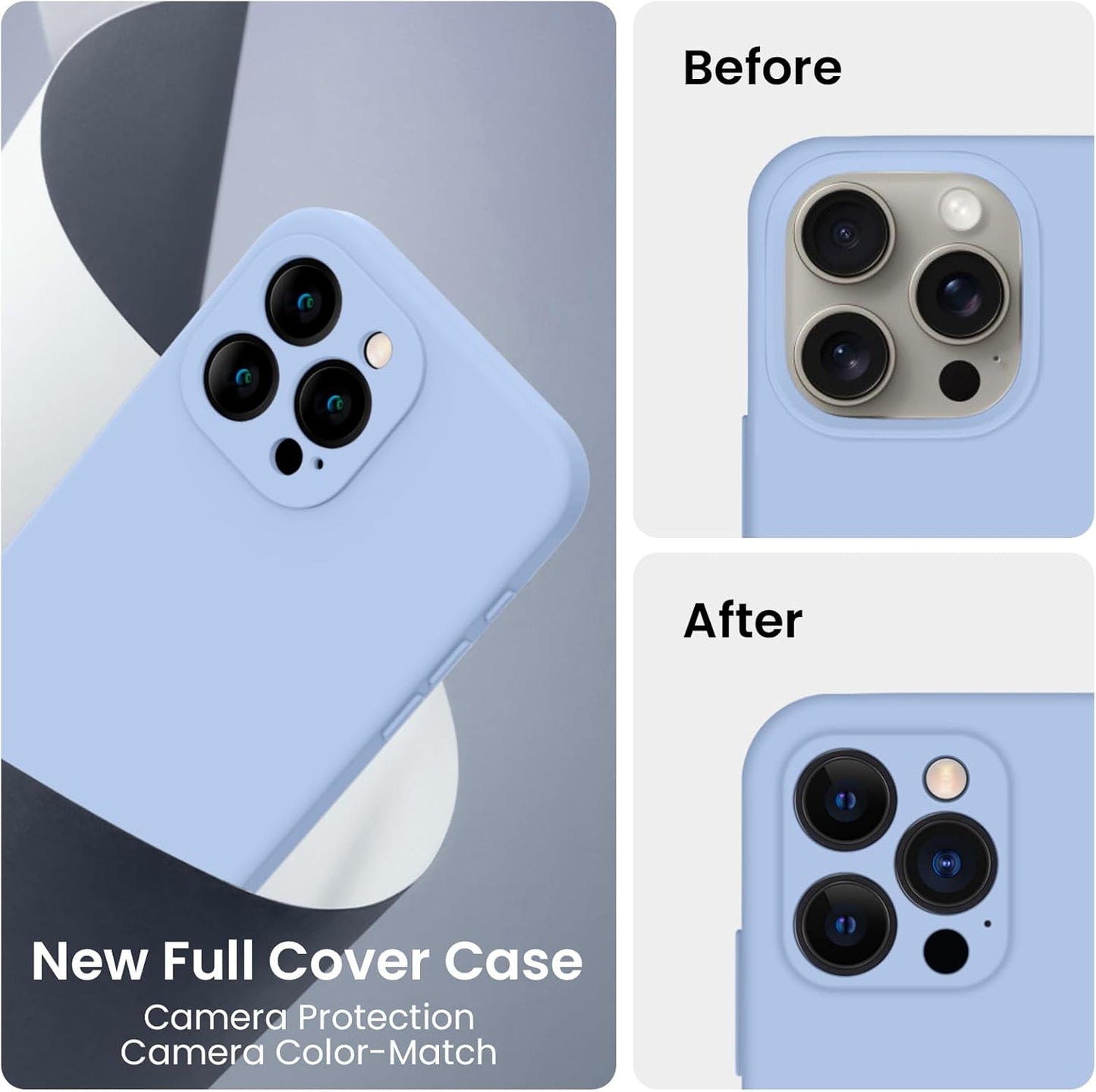FireNova Designed for iPhone 15 Pro Case, Silicone Upgraded [Camera Protection] Phone Case with [2 Screen Protectors], Soft Anti-Scratch Microfiber Lining Inside, 6.1 inch, Light Blue