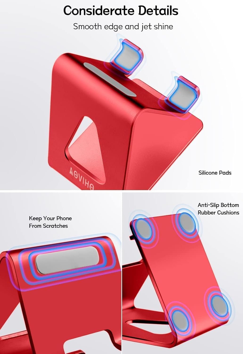 Desk Cell Phone Stand, Phone Holder, Aluminum Mobile Phone Cradle Dock for iPhone 14 13 12 pro 11 X Xs max 8 7 6 6s Plus SE 5 5s SE Samsung, All Smart Phones, Red