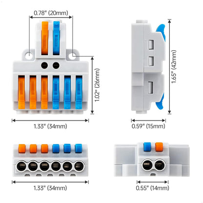 10PCS Lever Wire Connectors, Quick Wiring Cable Connectors, Compact Push-in Conductor Terminal Block (10PCS 2 in 6 Out)
