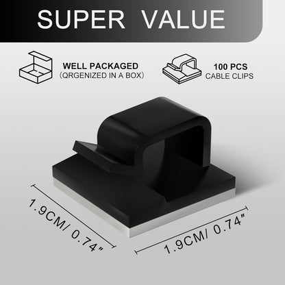 100PCS Cable Clips, Adhesive Wire Clips Strong Cord Clips Wire Holders, Cable Management Clips for Desk, Wall, Car, TV, Ethernet Cable (Black, Medium)