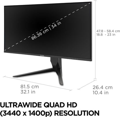 ViewSonic VX3418-2K 34 Inch 21:9 1440p 1ms 165Hz Gaming Monitor with FreeSync Premium, Eye Care, HDMI, DisplayPort and USB