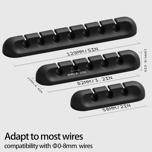 USB Cable Organizer Clips Cord Holder,10 Packs (3-5-7-Slots) Black Self Adhesive Desk Cord Cable Management