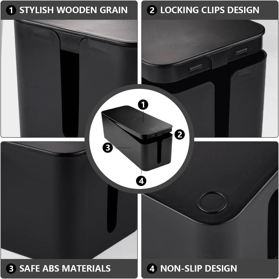 Cable Management Box - Large Cable Organizer Box to Hide Wires & Power Strips, TV & Desk Computer Wires, Cord Organizer Box for Home & Office, Black