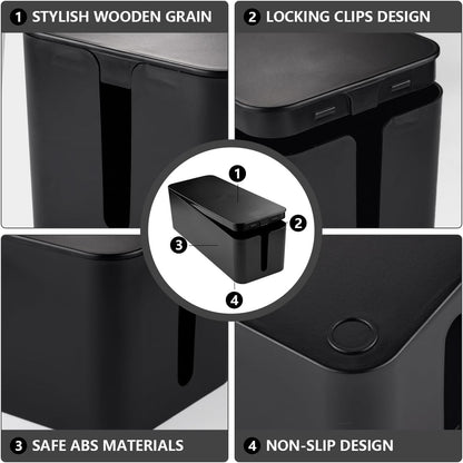 Cable Management Box - Large Cable Organizer Box to Hide Wires & Power Strips, TV & Desk Computer Wires, Cord Organizer Box for Home & Office, Black