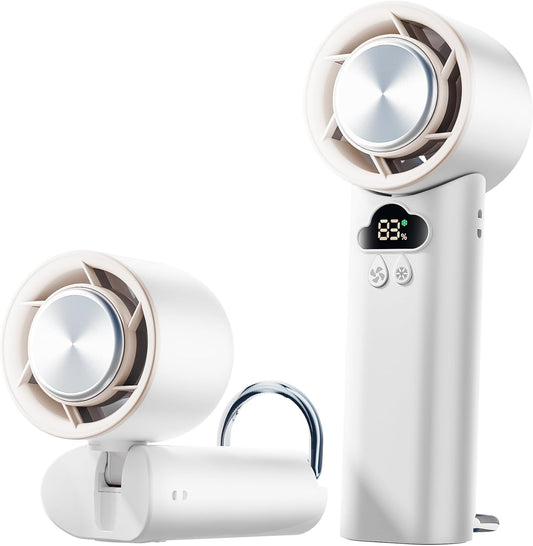 [2025 Upgrade] Portable Cooler Handheld Fan, [Coldest Turbo Hand Fan] 15000RPM 24H Max Cooling Time Highly Speed (1-100) Hand Fan, Collapsible Mini Small for Travel, Office (White)