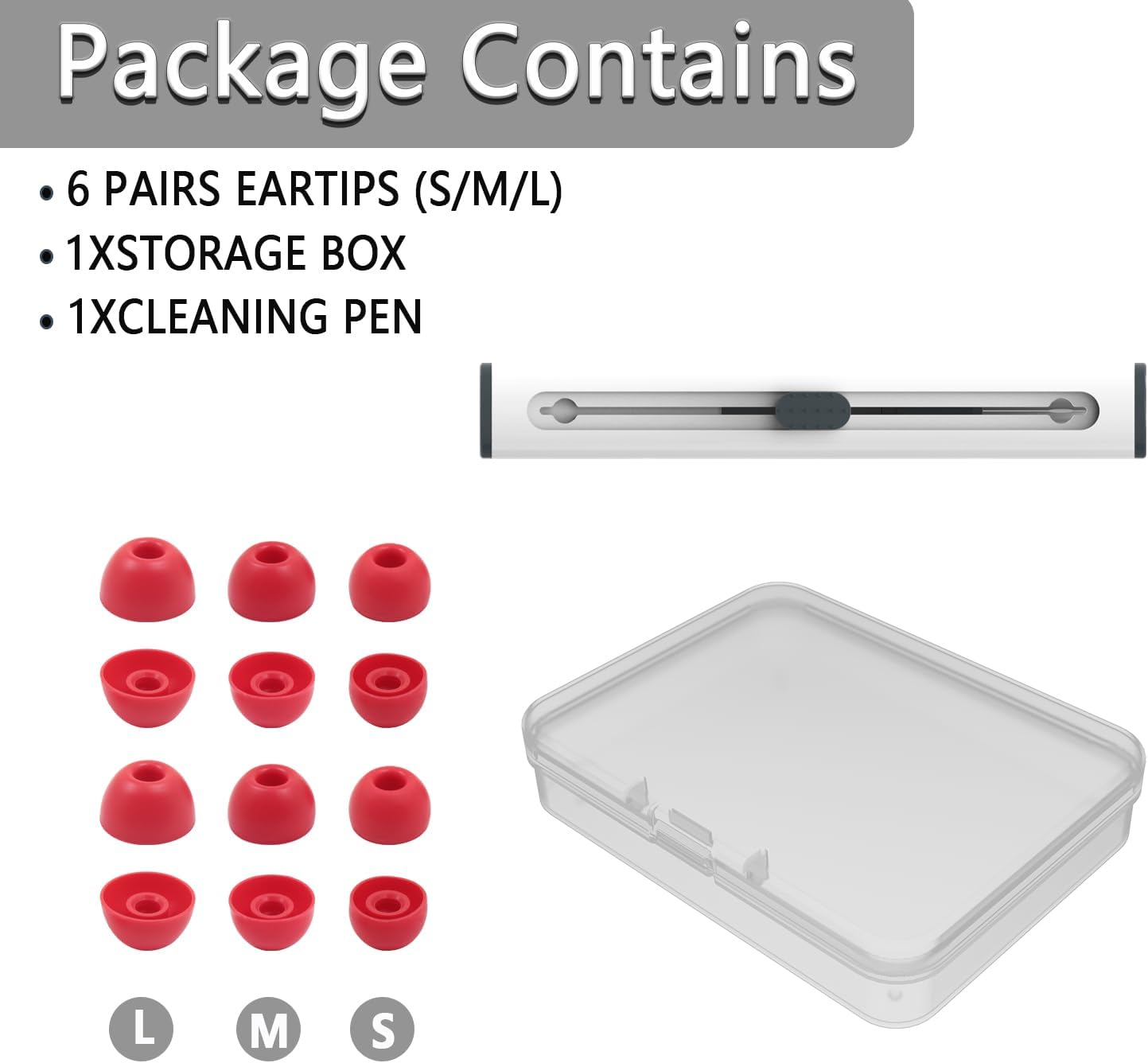 Replacement Silicone Ear Tips for Beats Fit Pro/Studio Buds/Studio Buds+ Headphone, 6 Pairs Earbuds Eartips L/M/S, Eargels Set Fit in Case, Earplug Ear Cap (Red with Pen)