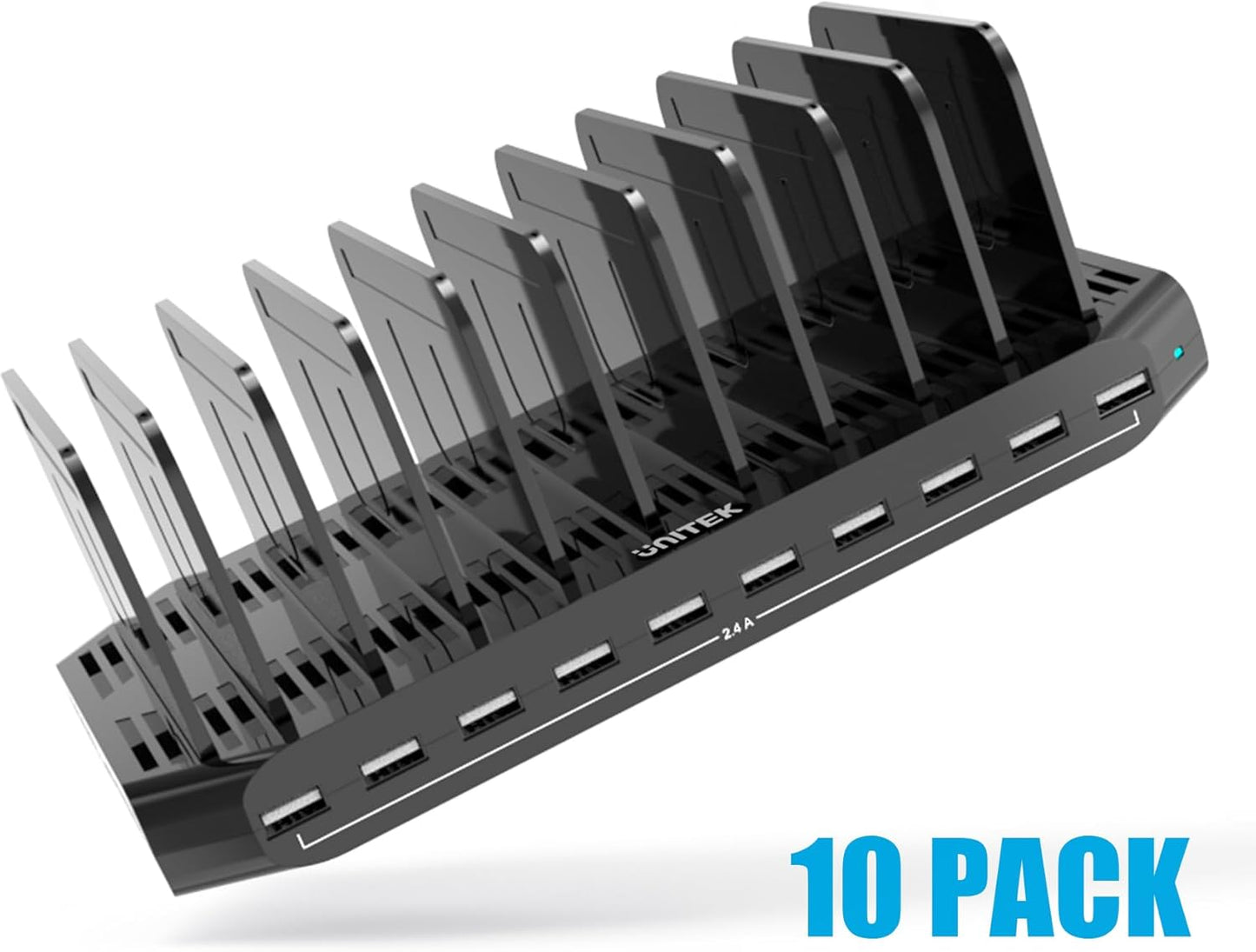 【10PCS】 Unitek Multi Charging Station, 10-Port USB Charger for Multiple Device with SmartIC Tech and Adjustable Dividers, Organizer Stand Compatible with iPad, Tablet, Kindle, iPhone - 10PCS, White