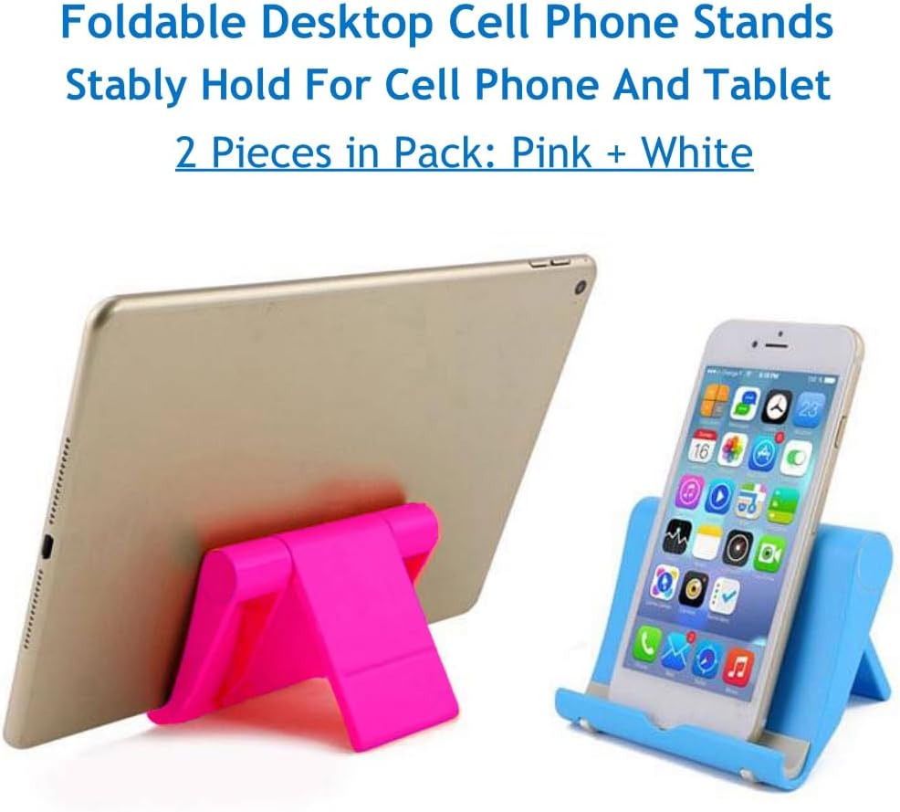 Cell Phone Stand for Desk Foldable Cell Phone Holder Desk Tablet Holder Mobile Phone Dock, Multi-Angle Universal Adjustable Tablet Dock (Pink+White)