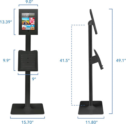 Mount-It! Anti-Theft Floor Stand Compatible with iPad, Contact-Less Kiosk with Universal Enclosure for iPads, Adjustable Locking Secure Tablet Mount for iPad Gen 7 to 10, Pro, Air, Black