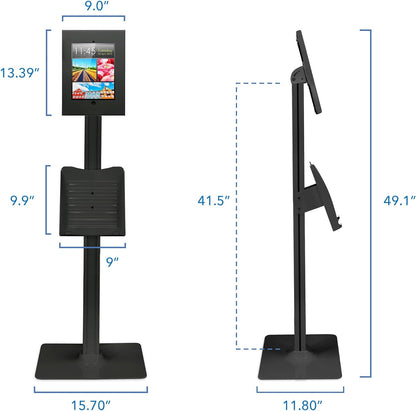 Mount-It! Anti-Theft Floor Stand Compatible with iPad, Contact-Less Kiosk with Universal Enclosure for iPads, Adjustable Locking Secure Tablet Mount for iPad Gen 7 to 10, Pro, Air, White