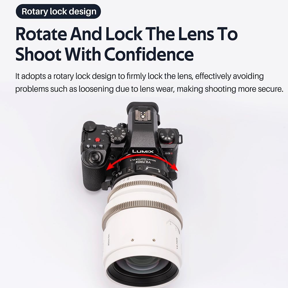 VILTROX PL-L Lens Mount Adapter with Security Lock Compatible with PL Mount Lens to L Mount Camera Panasonic S1 S1R S1H S5/Leica SL SL2 CL TL/Sigma fp L