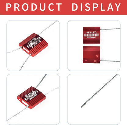 100 Red Steel Cable Seals With Barcode - High Security Numbered Truck Anti-Tamper Pull Tite Tags - Metal Container Shipping Self-Locking Safety Ties ISO 17712