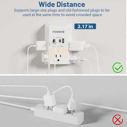 20W PD Fast Charging Wall Outlet with USB Ports (3C1A), Electrical Outlet Extender with Night Light, Surge Protector, Wall Plug Adapter for Multiple Devices, Wall Socket Expander